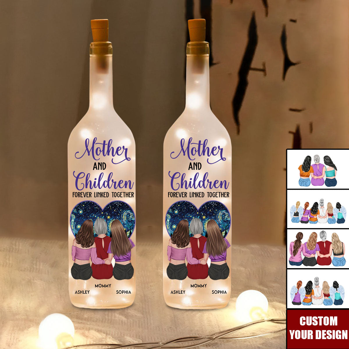 Mother & Daughter - Forever Linked Together - Personalized Bottle Lamp