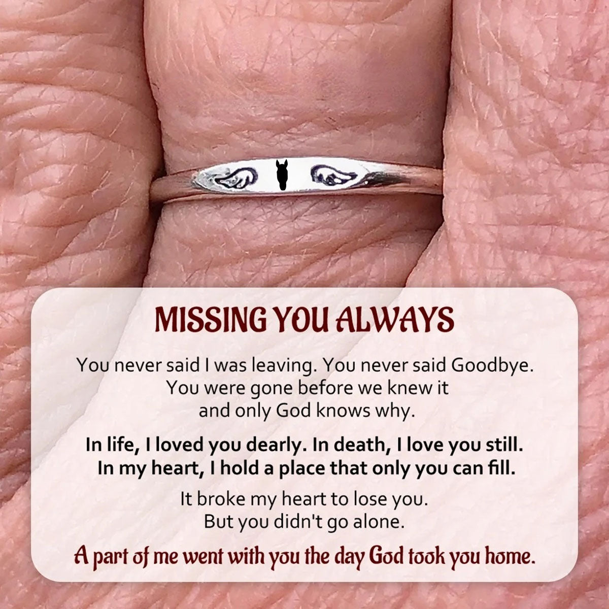 FOR MEMORIAL My Four-legged Angel is Always Near By-Personalized Tiny Paw With Wings Ring
