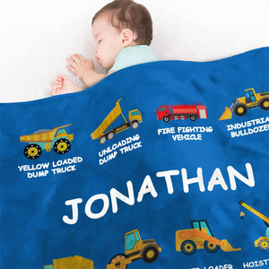 Personalized Construction Truck Blanket - Gift for Kids Truck Lovers