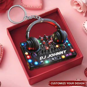 DJ Mixer with Headphones Keychain, Custom Name Music Console Keychain, Gift For DJs, Music Producers