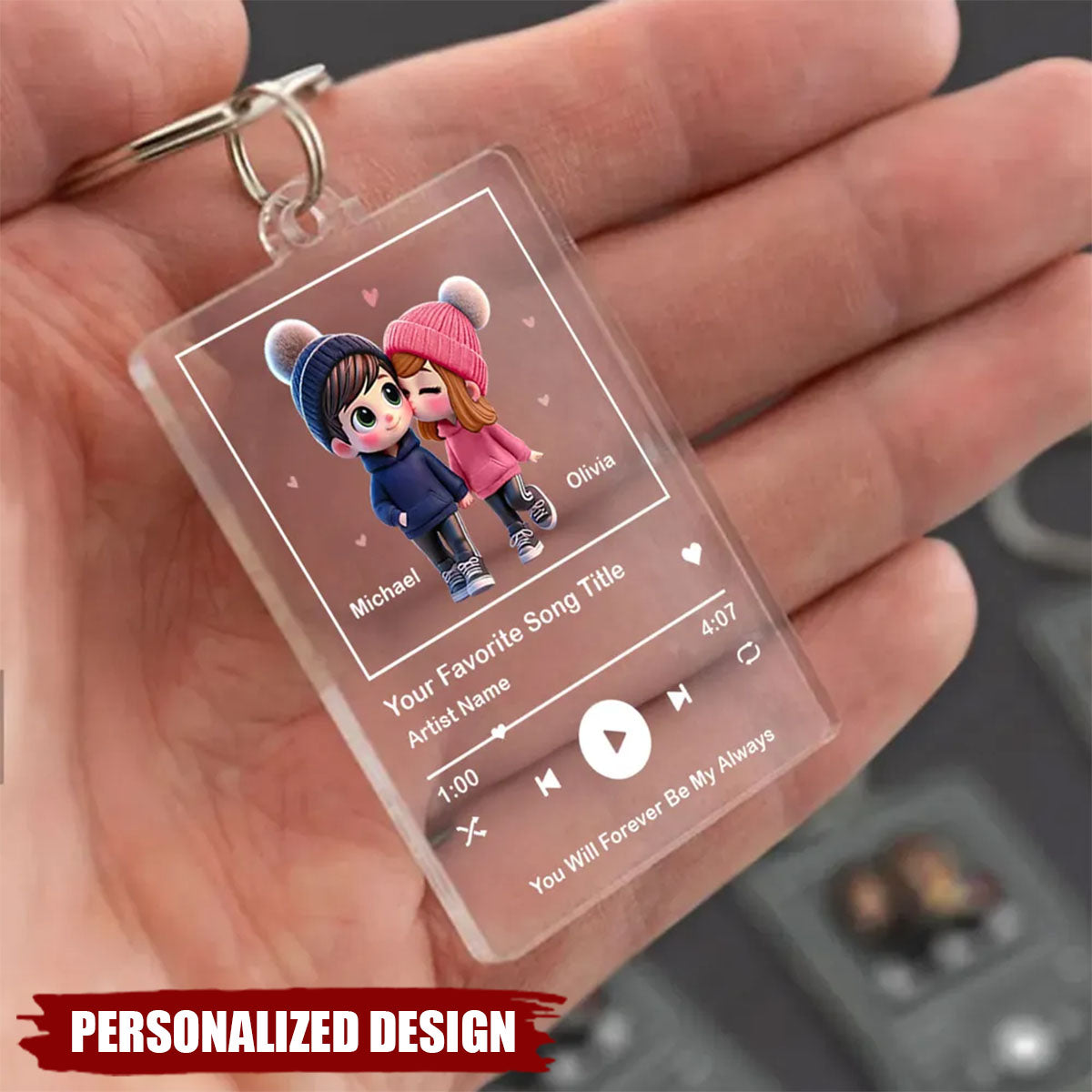 Cute Couple-Personalized Song Keychain-Wedding,Anniversary,Valentine Gifts For Couples
