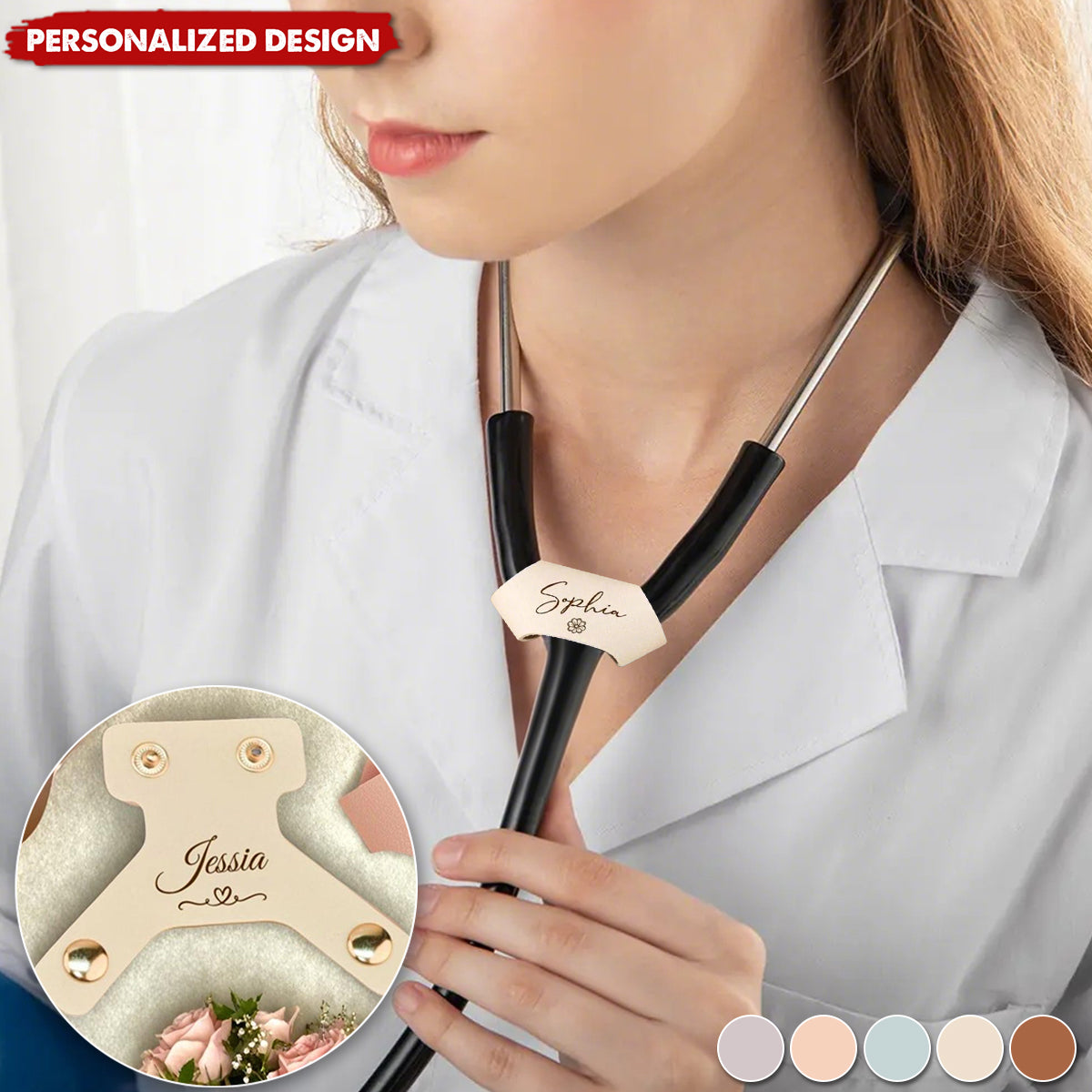 Personalized Leather Stethoscope Name Tag Gift for Doctor