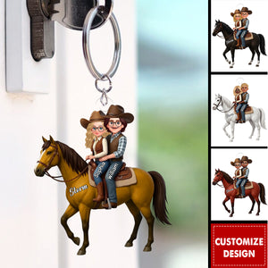 Personalized Couple And Their Horse  Acrylic Keychain - Gift For Couple, For Horse Lovers