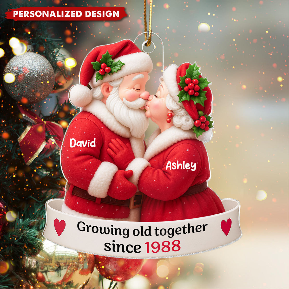 Santa Couple Growing Old Together Personalized Acrylic Ornament, Anniversary, Christmas Gift for him, Gift for her