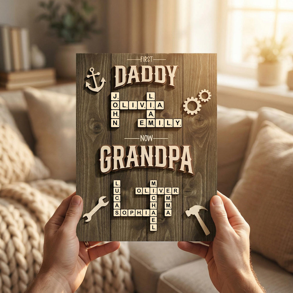Personalized Scrabble Family Name 2-Layered Wooden Plaque - Gift For Grandpa