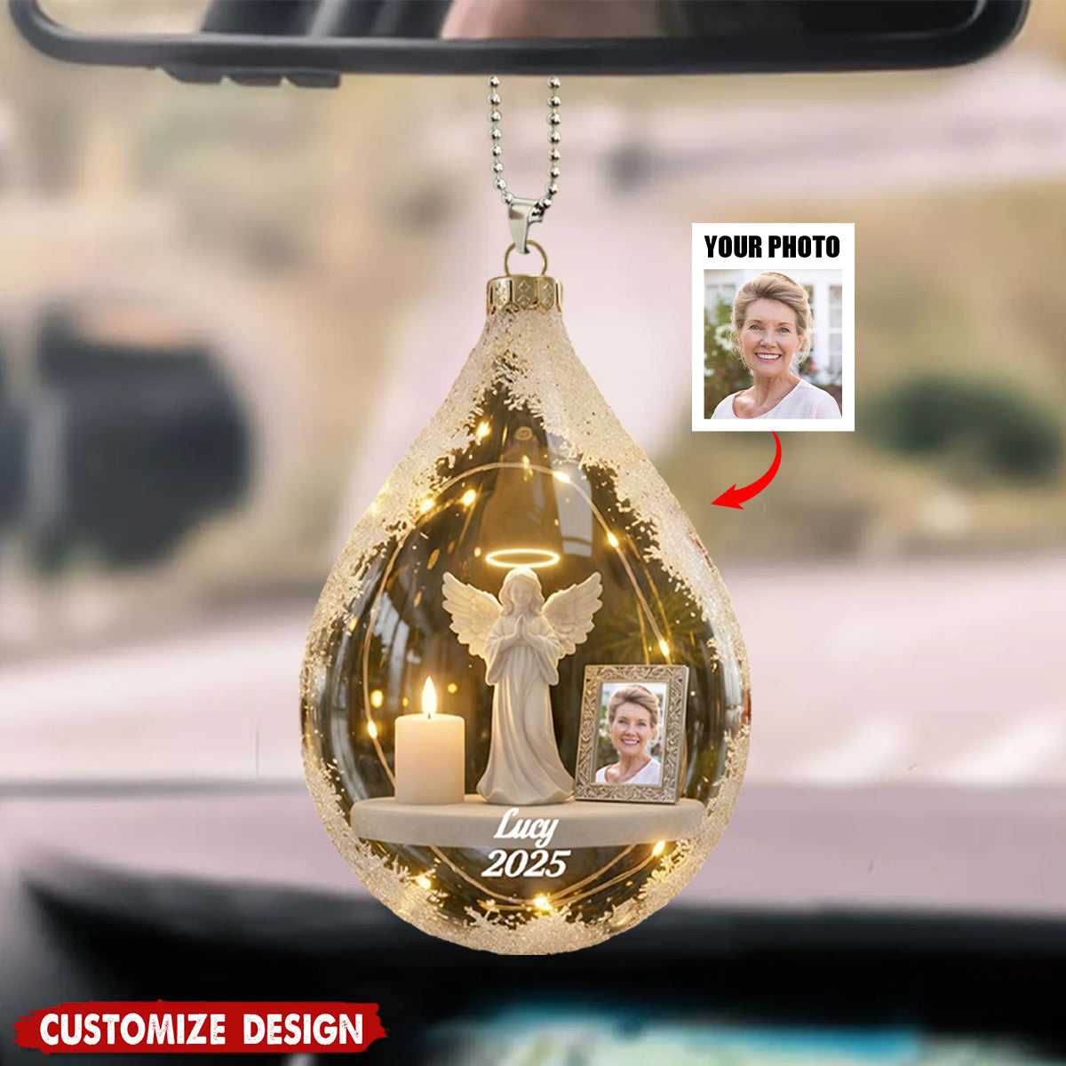 Personalized Angel&Candle Memorial Car Ornament – Memorial Gift
