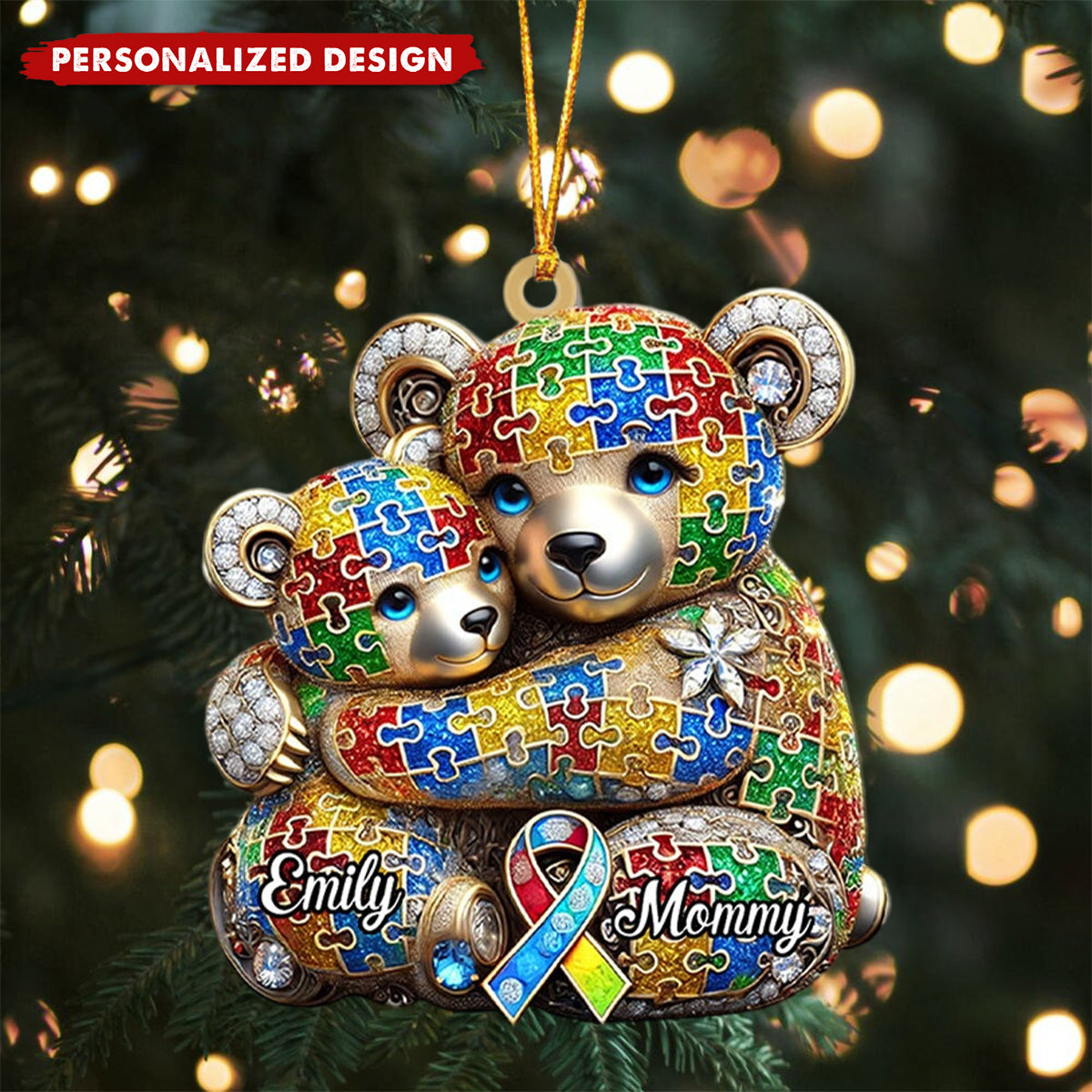 Mama Bear - Personalized Autism Awareness Ornament