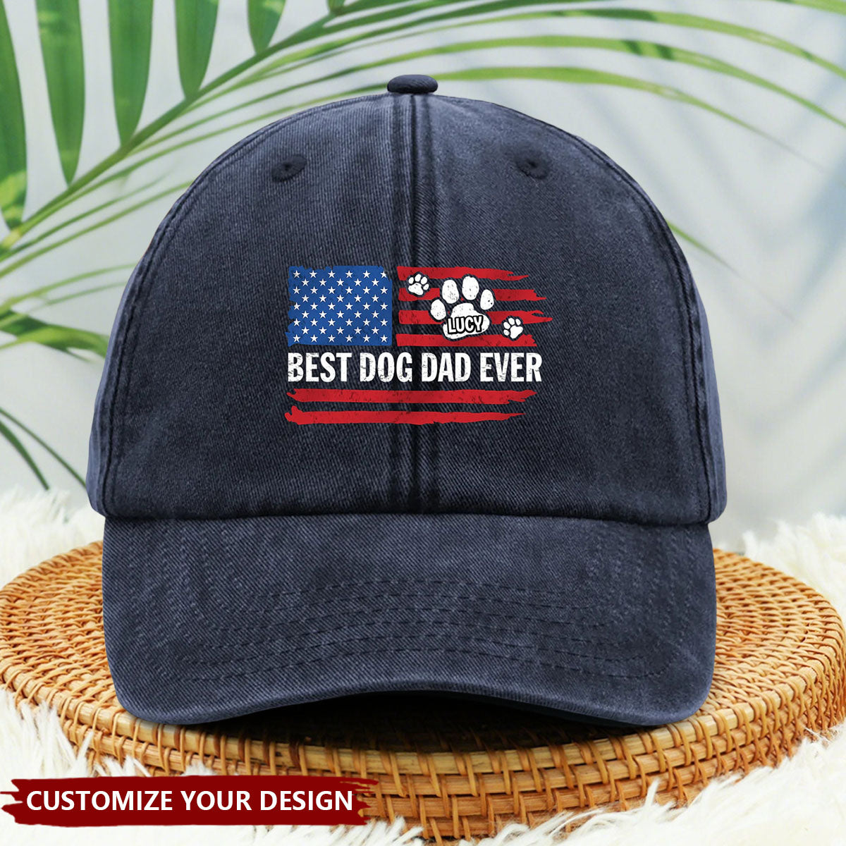 In Paws We Trust - Dog & Cat Personalized Custom Vintage Washed Denim Baseball Cap US - Gift For Dad, Pet Owners, Pet Lovers