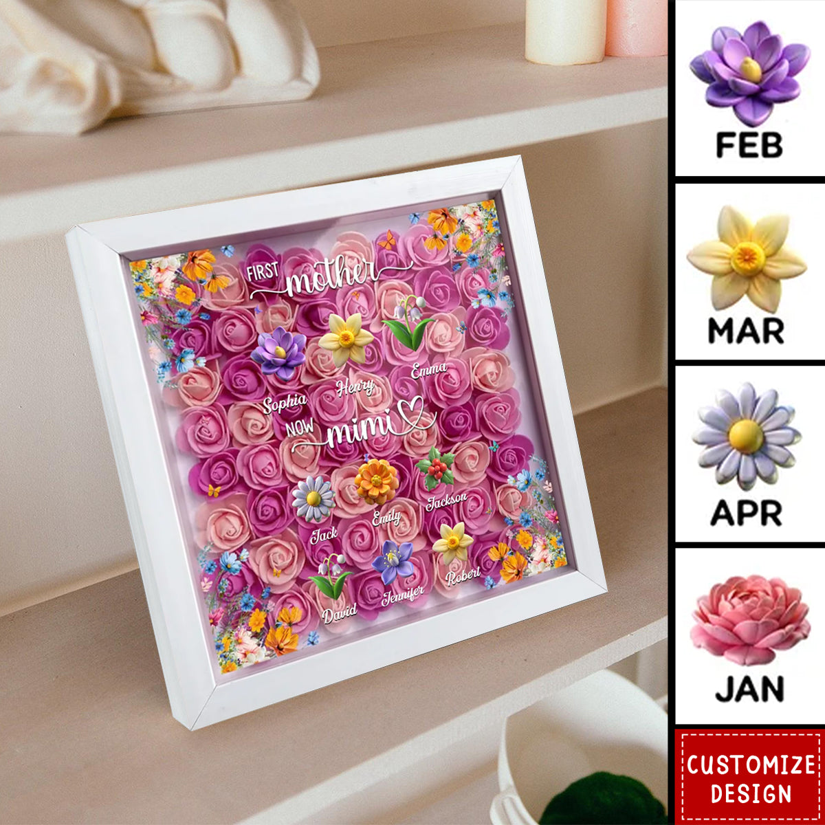 First Mom Now Mama - Personalized Custom Flower Shadow Box