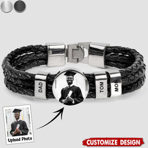 To My Son - Personalized Photo Leather Bracelet