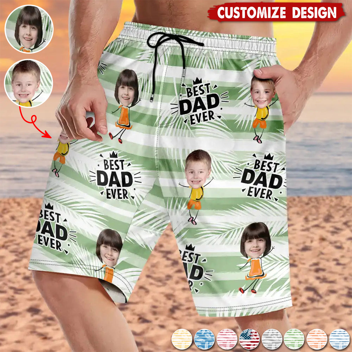 Custom Photo Best Dad Grandpa Ever - Personalized Unisex Beach Shorts