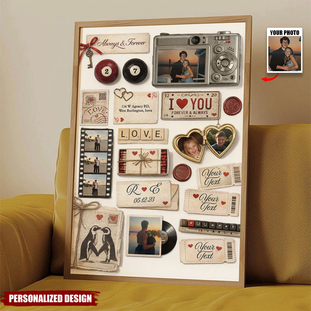 Personalized Couple Matchbook Romantic Love Collage Poster