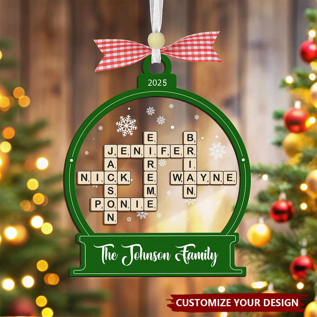 Family Crossword Christmas Ornament, Scrabble Personalized Christmas Ornament