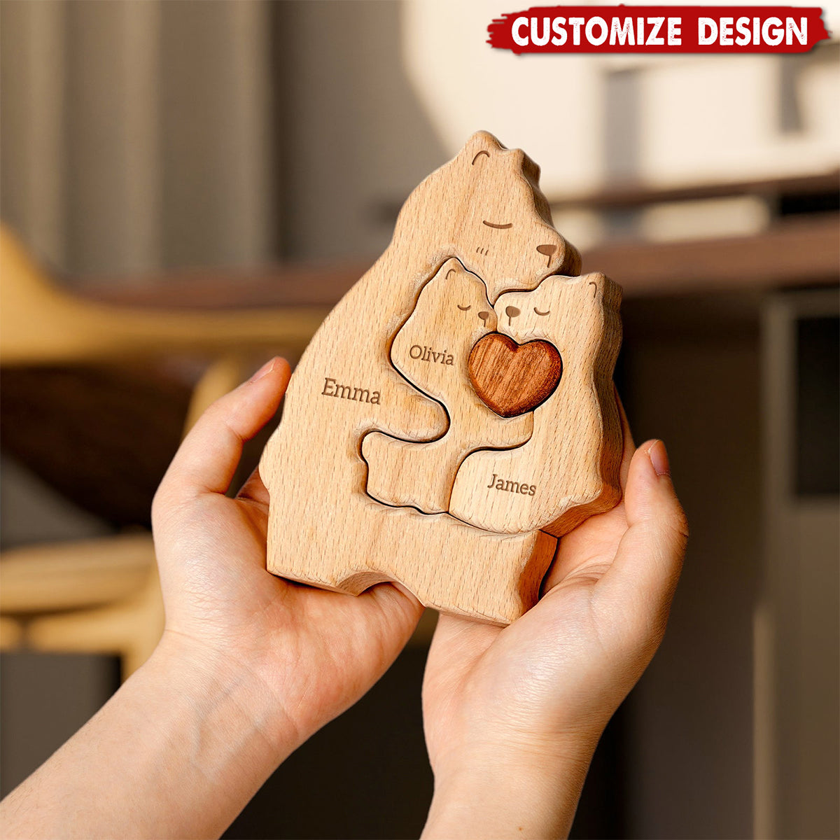 Mommy Bear Family Wooden Puzzle - Mother's Day Gift For Mom,Grandma