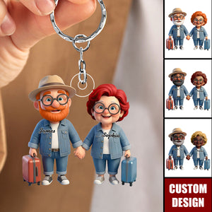 Personalized Old Couple Baby Let's Go Traveling Acrylic Keychain - Gift for Couple Him, for Her