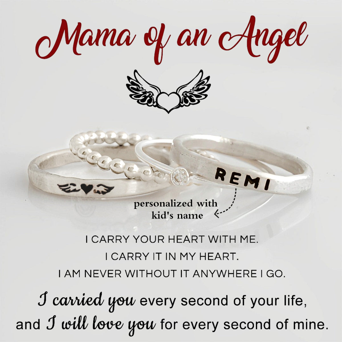 For Memorial-I Will Love You for Every Second of Mine Custom Name Wings Ring