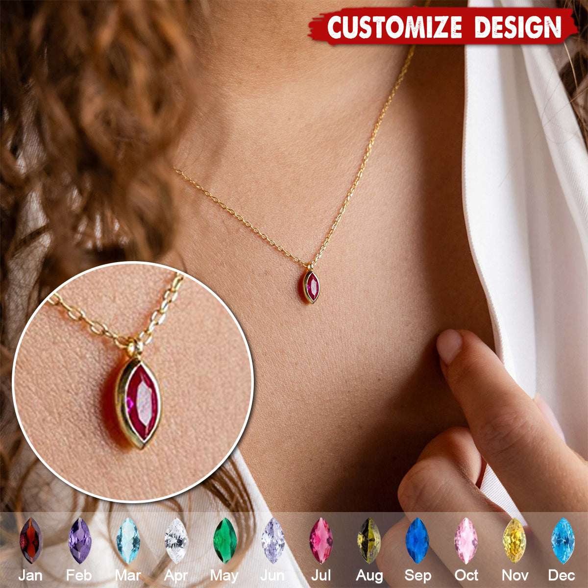 Personalized Leaf Birthstone Necklace - Gift For Mom Grandma