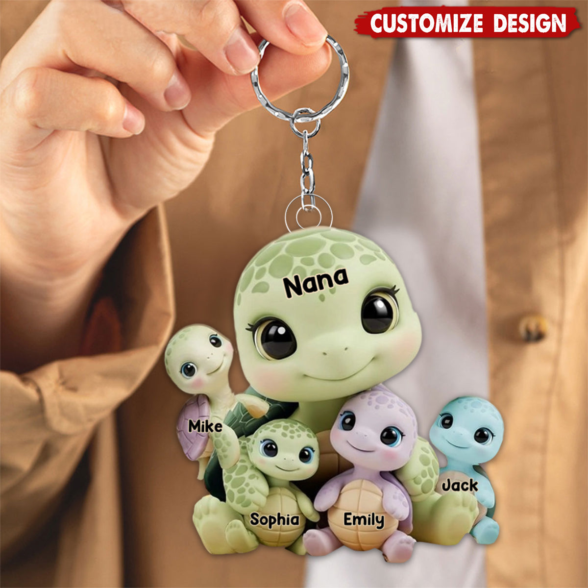 Mama Turtle - Personalized Mother Keychain