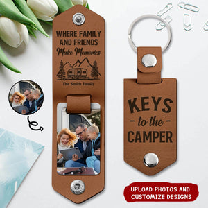 Custom Photo Keys To The Camper - Gift For Camping Lovers - Personalized Leather Photo Keychain