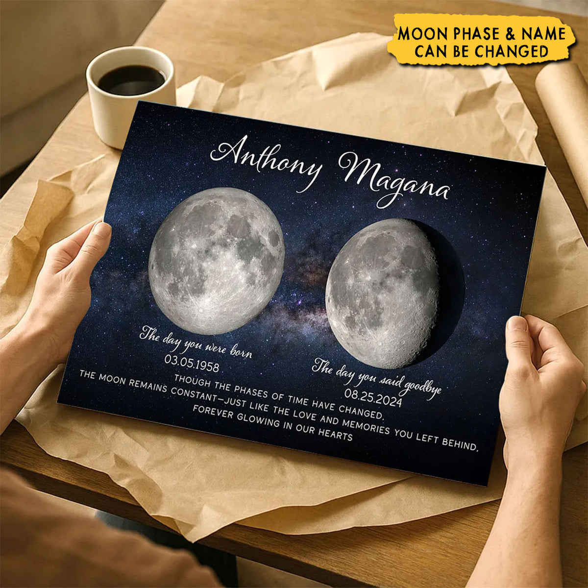 Lost Loved One Moon Phase Art Memorial Personalized Poster, Sympathy Gift For Family