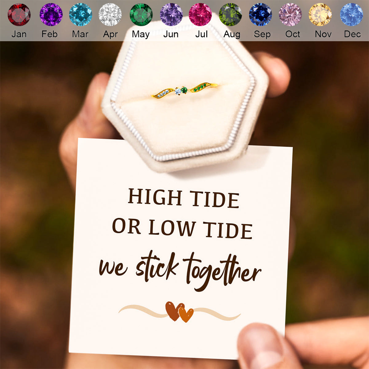 For Love - High Tide Or Low Tide Personalized Double Stone Wavy Ring