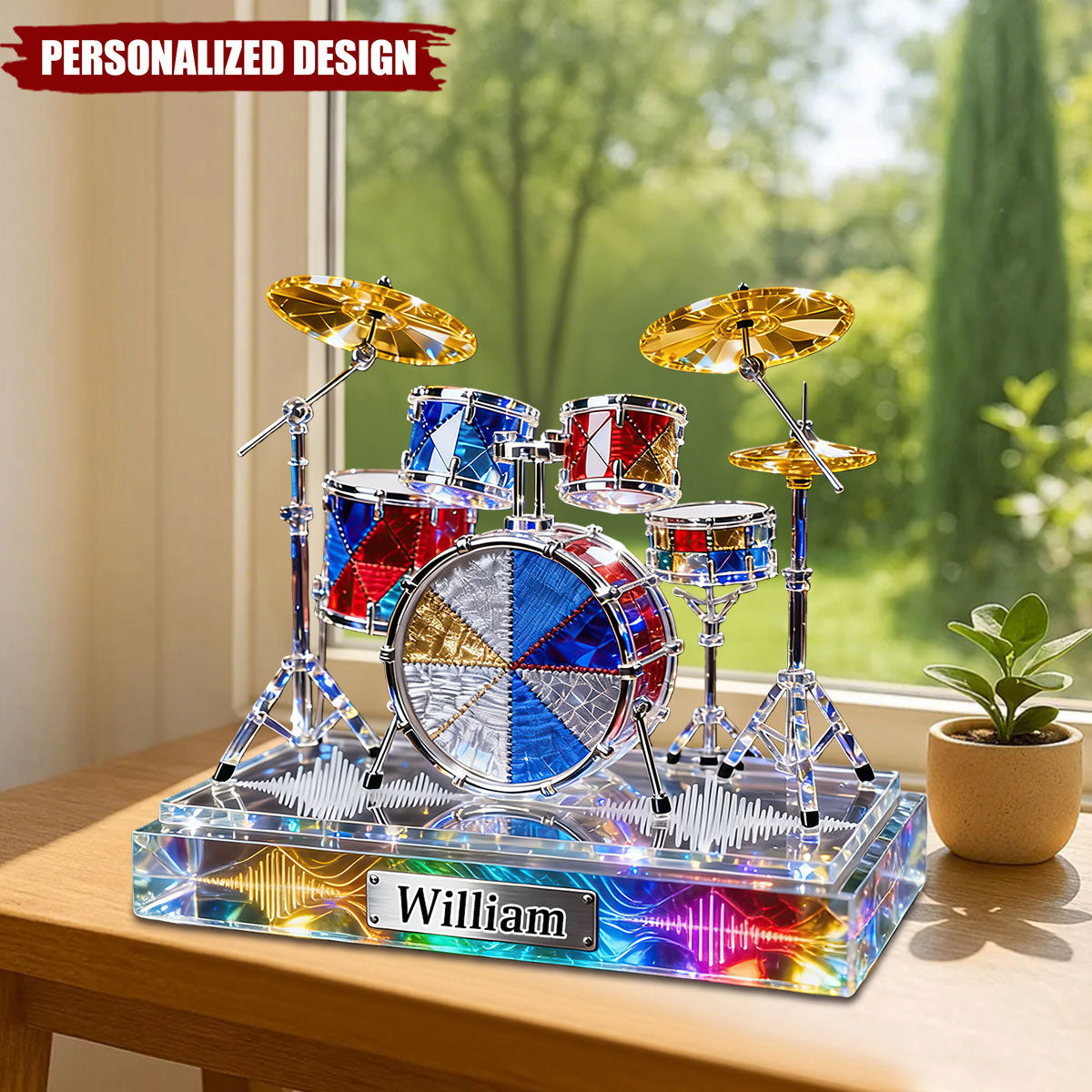 Personalized Stained Glass Drum Set Acrylic Plaque