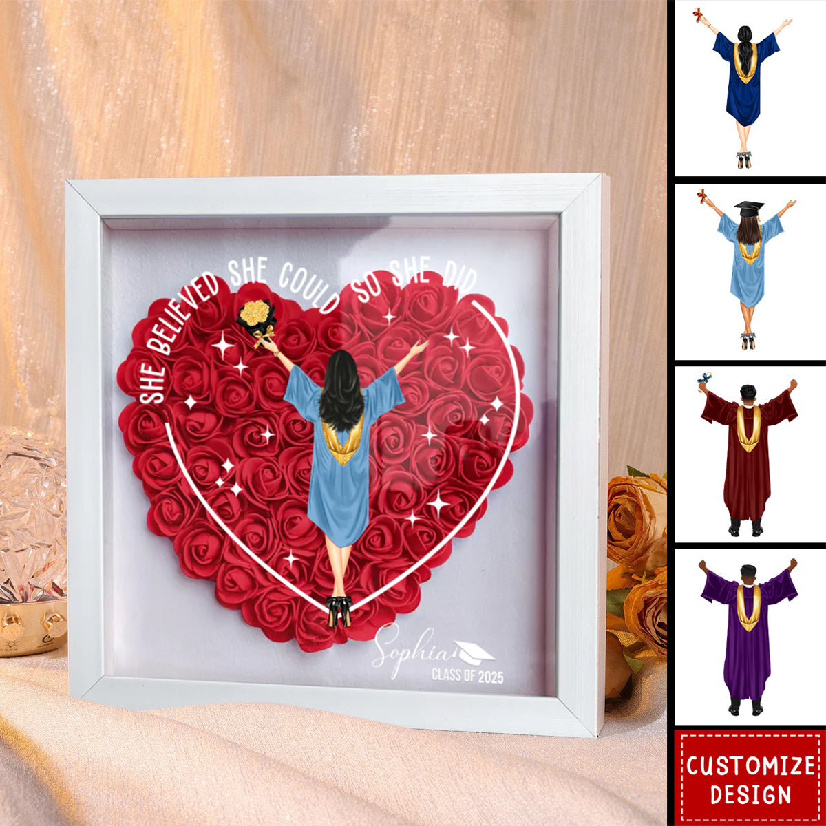 Class Of 2025 Graduation Gift So She Did - Personalized Flower Shadow Box