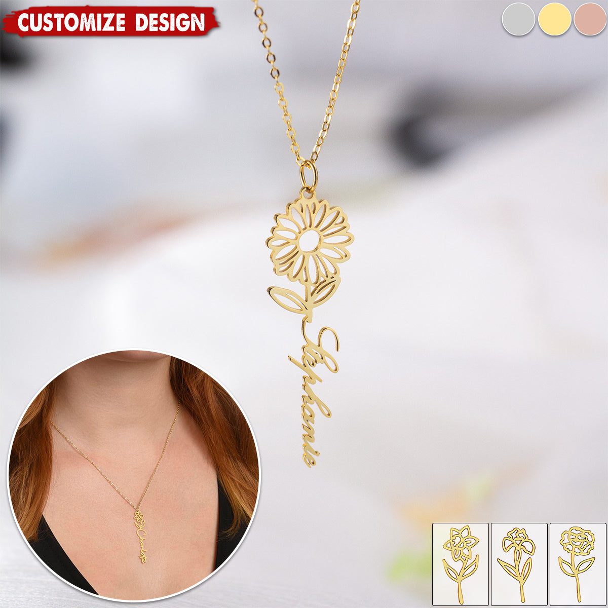 Graduation Gift - Personalized Flower Name Necklace