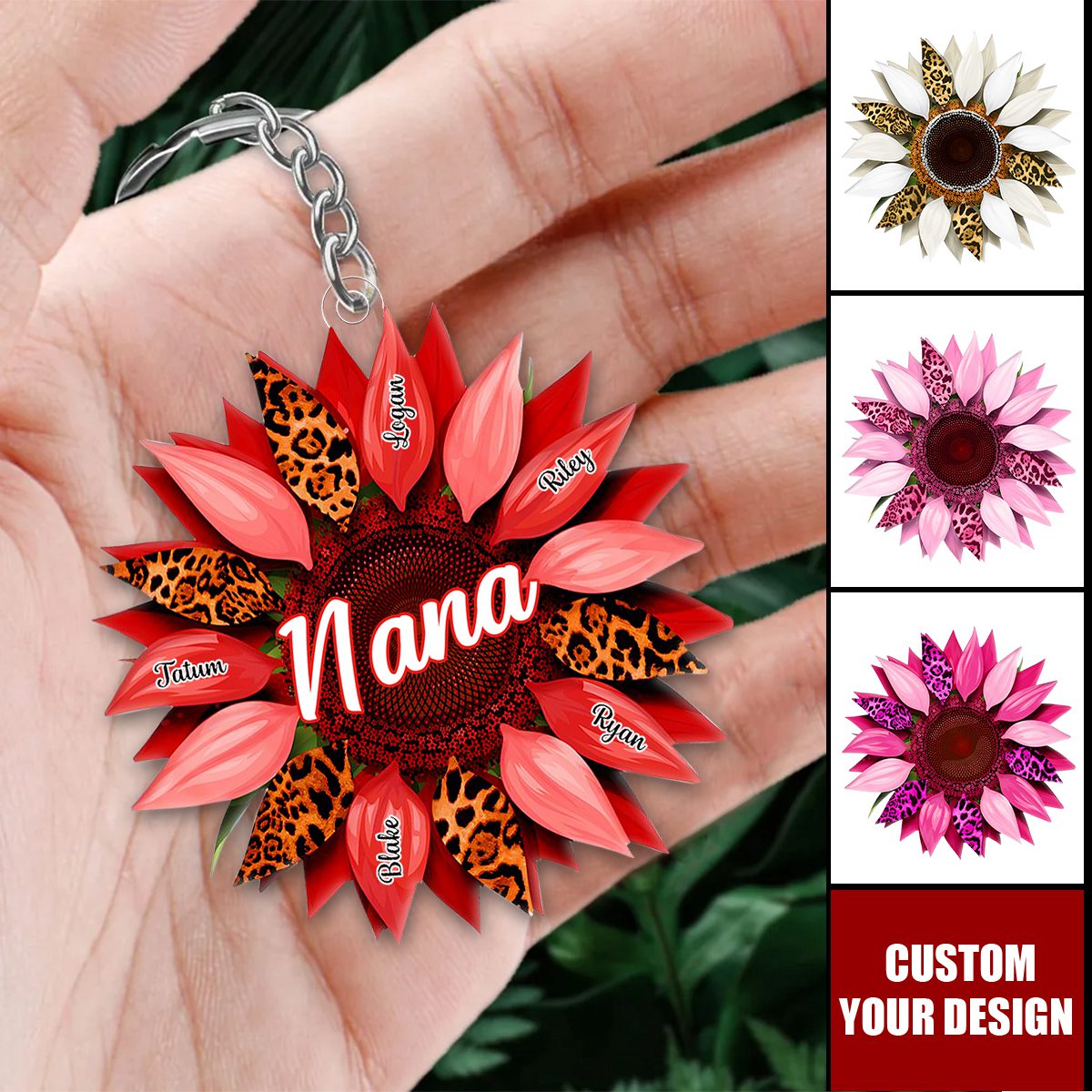 Nana, Mom, Auntie Family Sunflower - Personalized Acrylic Keychain - Birthday, Loving Gift For Mother, Grandma, Grandmother