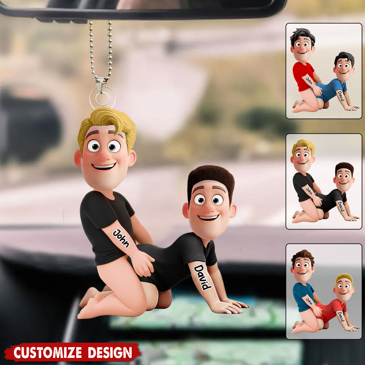 Naughty Personalized Gay Couple Car Ornament - Gifts For Couple