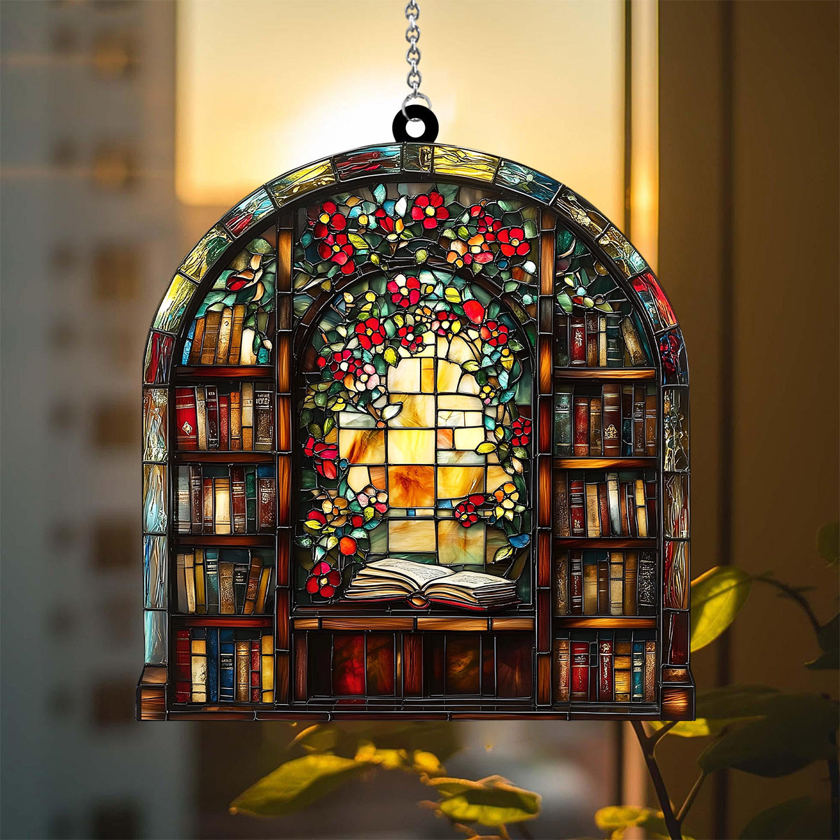 Library Bookshelf Window Hanging - Gift for Book Lover