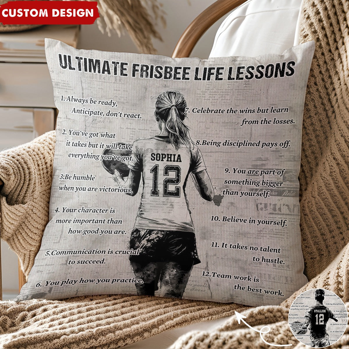 Personalized Ultimate Frisbee Life Lessons Pillow- Gift For Ultimate Frisbee Lovers