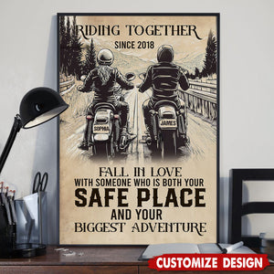 Safe Place And Your Biggest Adventure-Personalized Vintage Couple Biker Poster-Gift For Motorcycle-Loving Couple