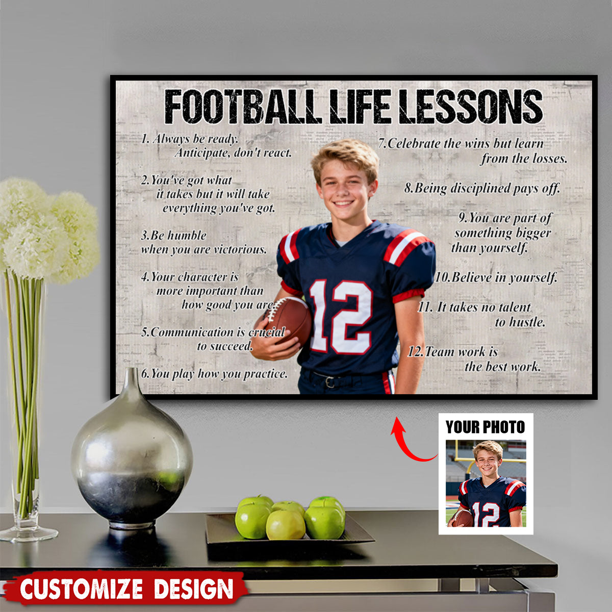 Personalized Upload Photo Football Life Lessons Poster - Gift For Football Lovers