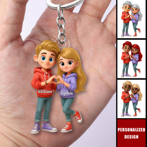 Personalized Cute Cartoon Couple Acrylic Keychain-Sentimental Gift for him/her