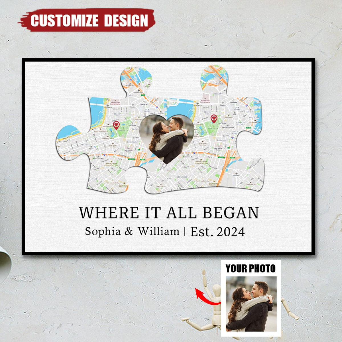 Where It All Began - Personalized Puzzle Photo Poster - Anniversary Gift For Couple