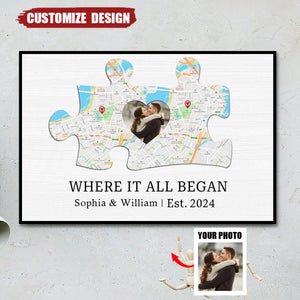 Where It All Began - Personalized Puzzle Photo Poster - Anniversary Gift For Couple