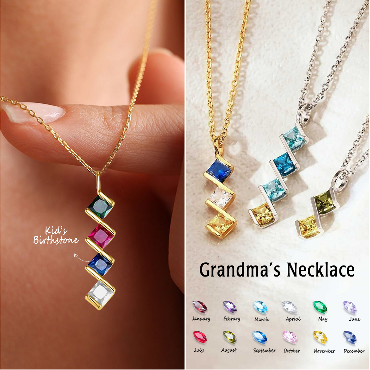 Personalized Mini Square Birthstone Necklace, Mother's Day Gift