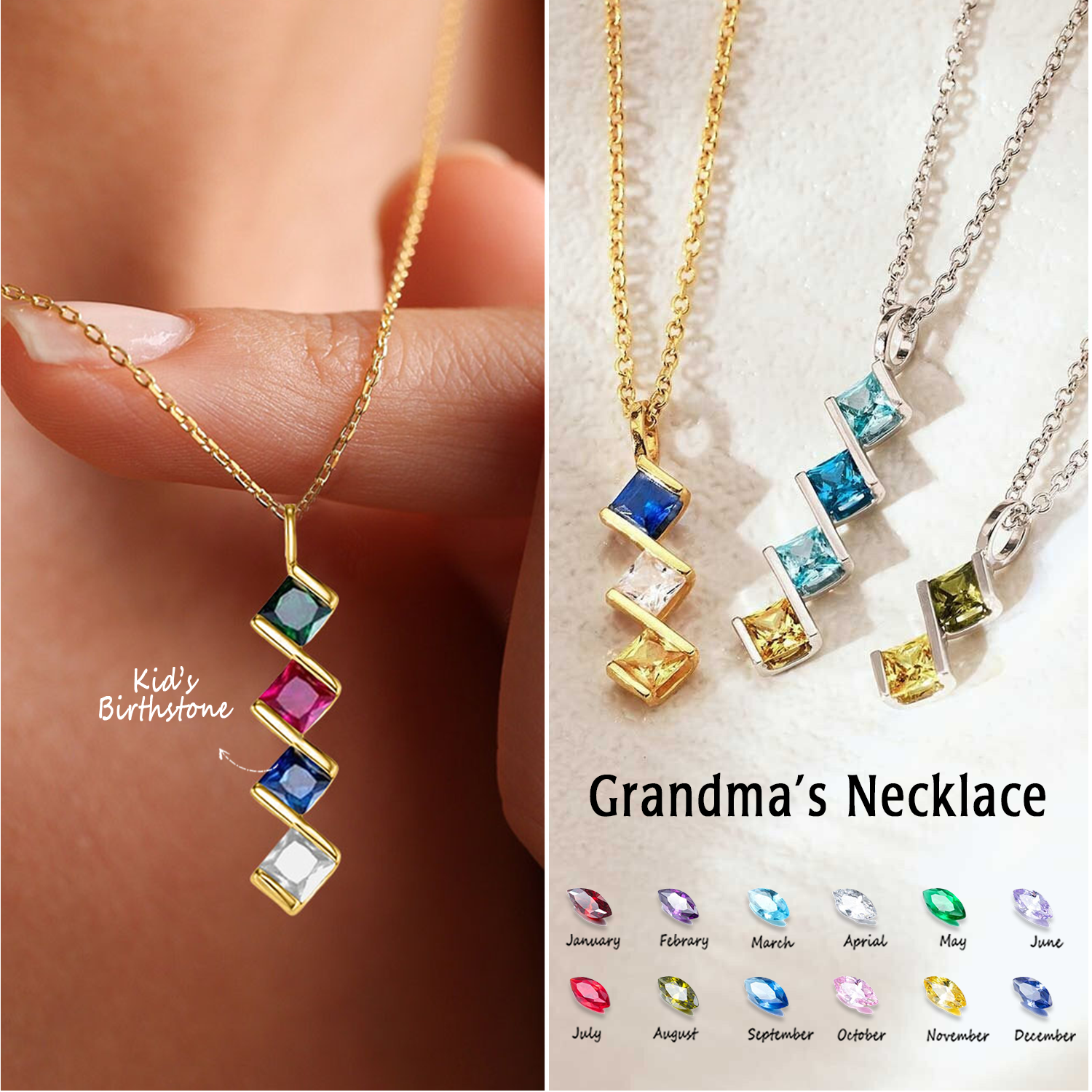 Personalized Mini Square Birthstone Necklace, Mother's Day Gift