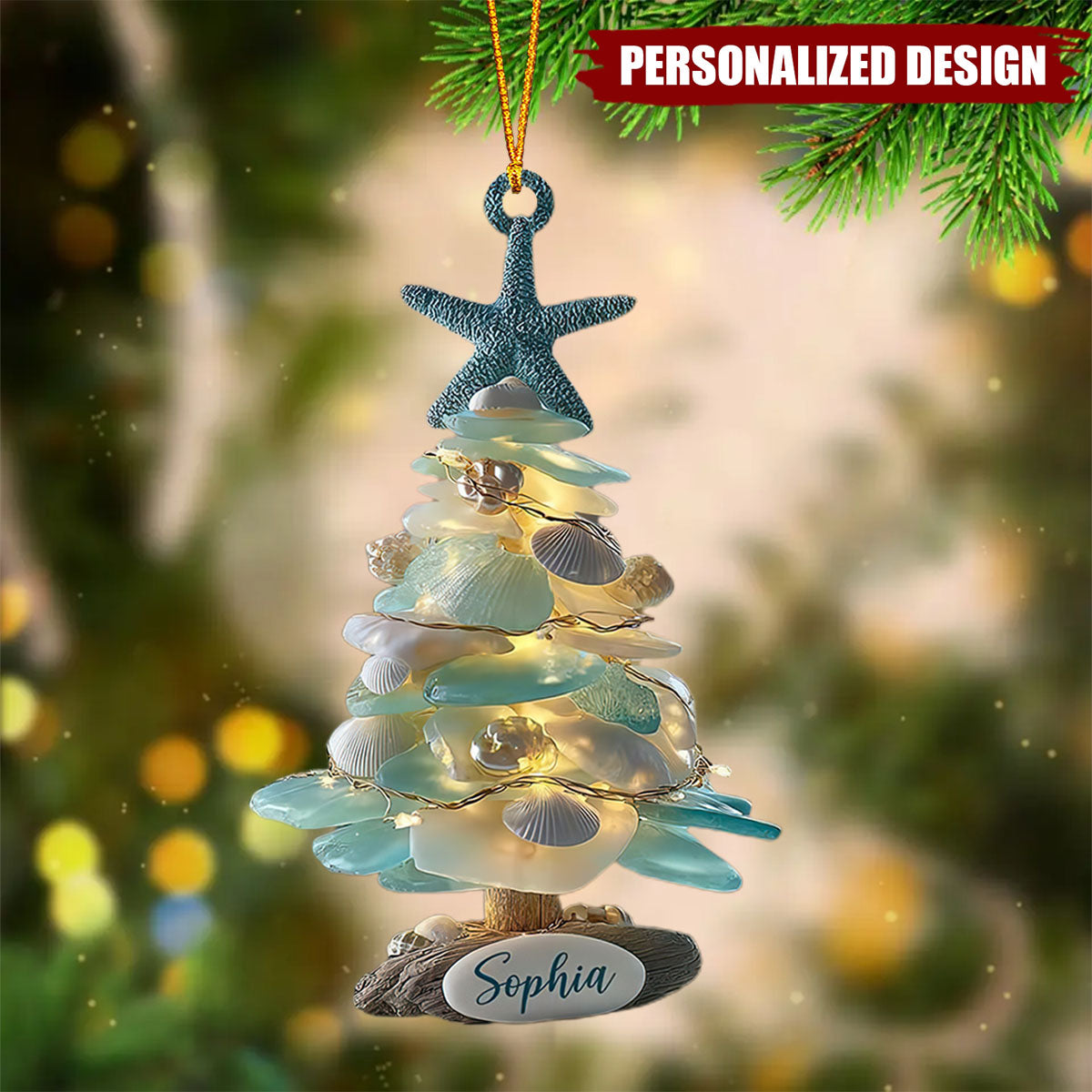 Personalized Sea Glass Christmas Tree Ornament-Holiday Gift For Beach Lovers