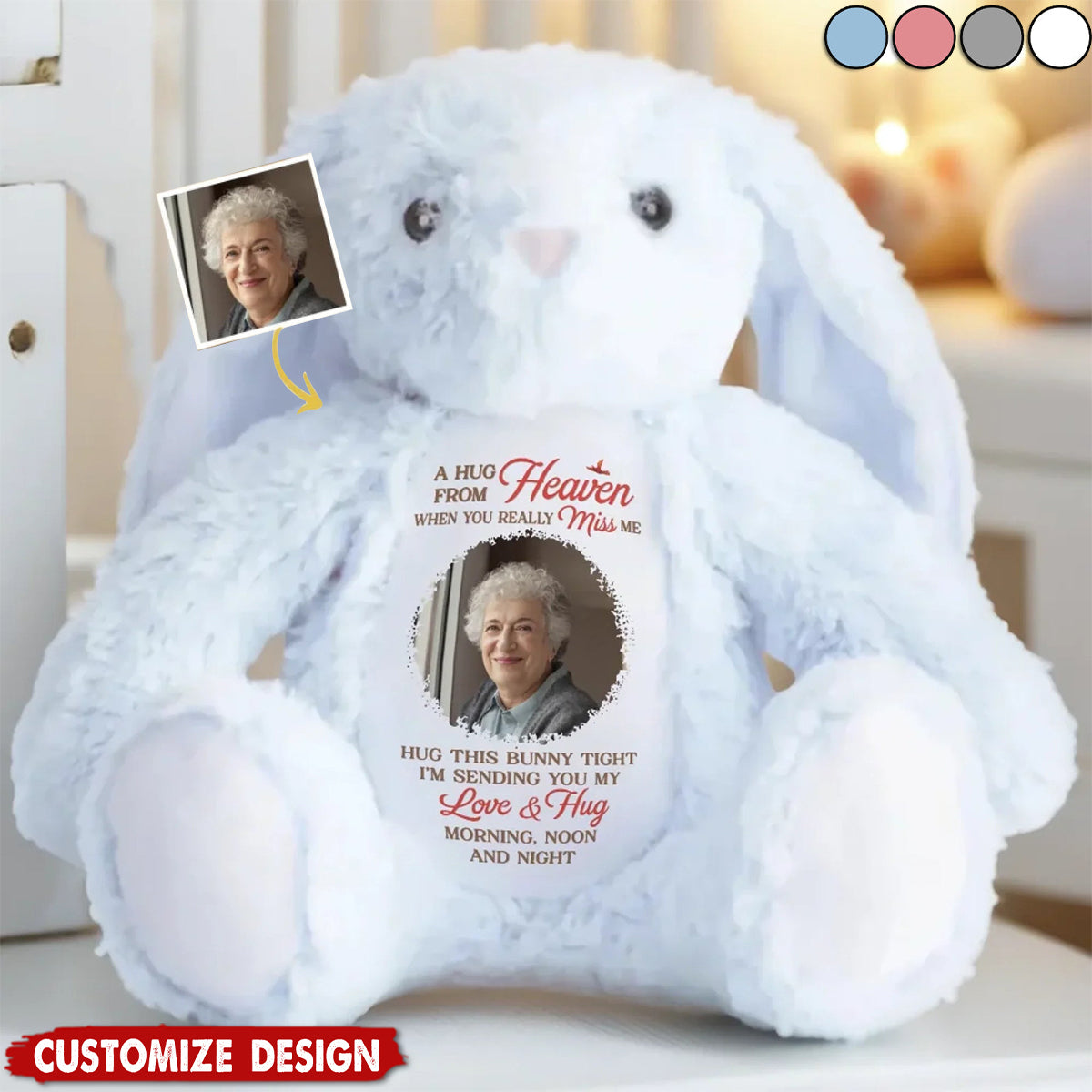 When You Miss Me, I’m Near - Memorial Personalized Photo Easter Bunny Plush - Sympathy Gift For Family Members