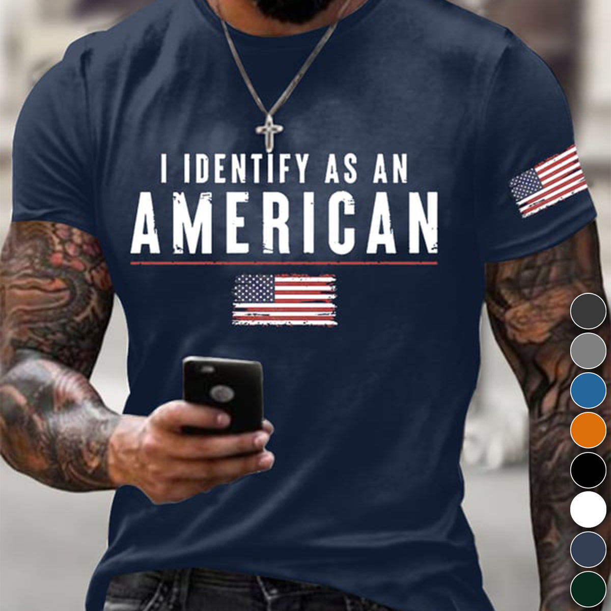 I Identify As An American Printed Round Neck T-Shirt