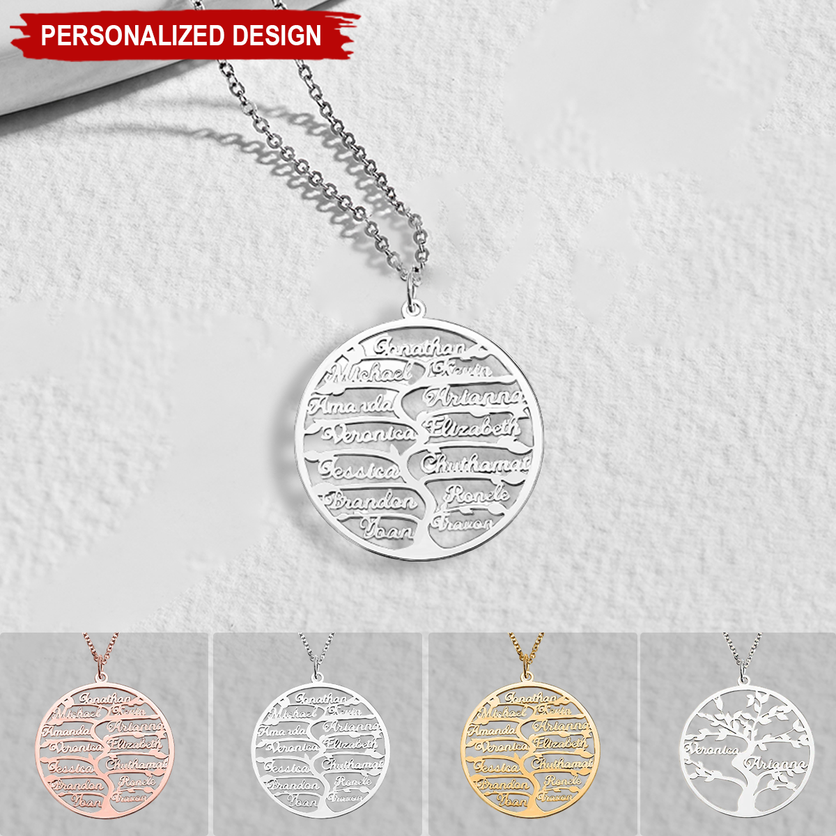 Personalized Family Tree Necklace with 1-13 Name Tree of Life jewelry Christmas Gift for Mom Grandma