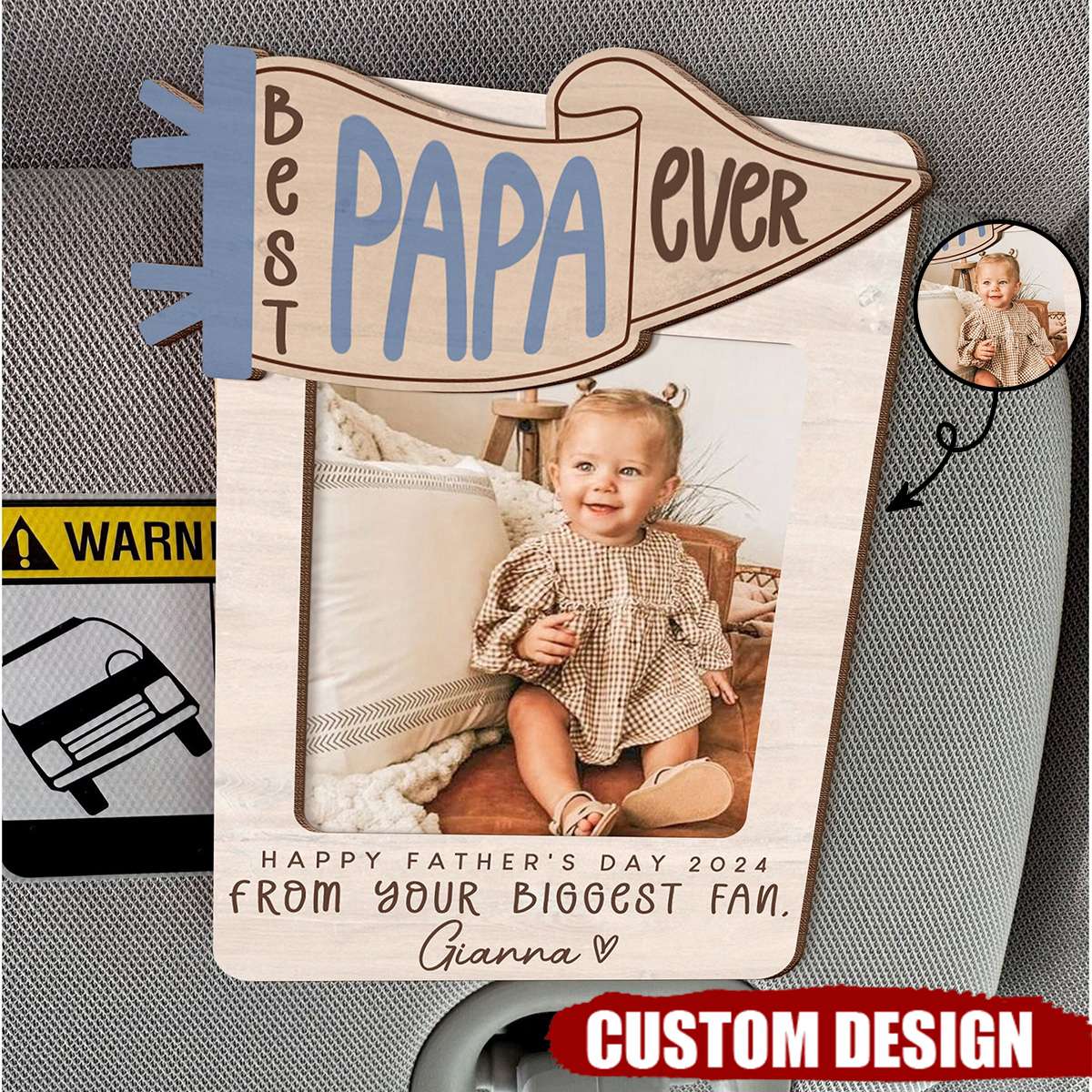 Father's Day Car Visor Clip, Best Dad Picture Frame, Gift for Dad/Grandpa from Daughter Son