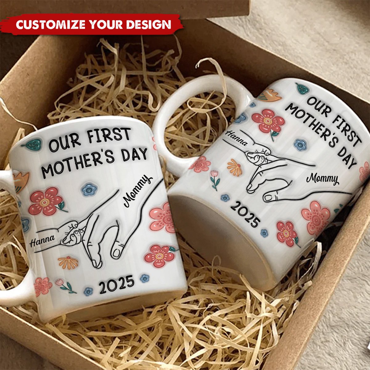 Our First Mother's Day 3D Inflated Baby Holding Mum Hand Personalized Mug