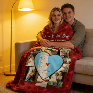 Where It All Began - Personalized Blanket With Location Map - Perfect Valentines Or Anniversary Gift For Couple