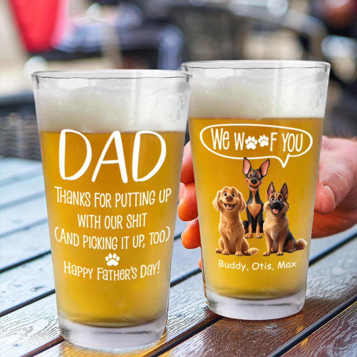 Thanks Dad We Woof You New Version - Personalized Beer Glass