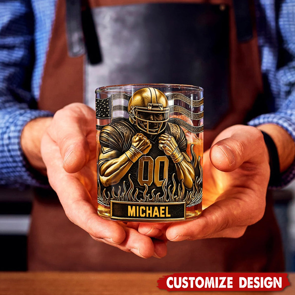 Personalized American Football Whiskey Glass - American Football Lovers Gift
