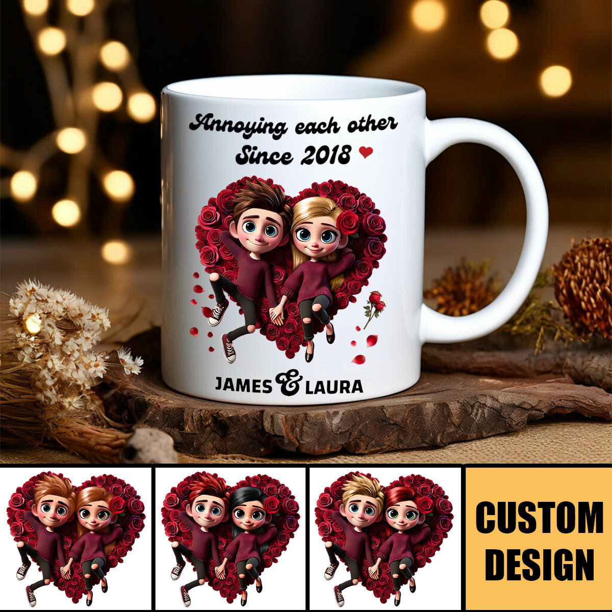 Together Since-Personalized Rose Heart Couple Mug, Anniversary Gift For Couple