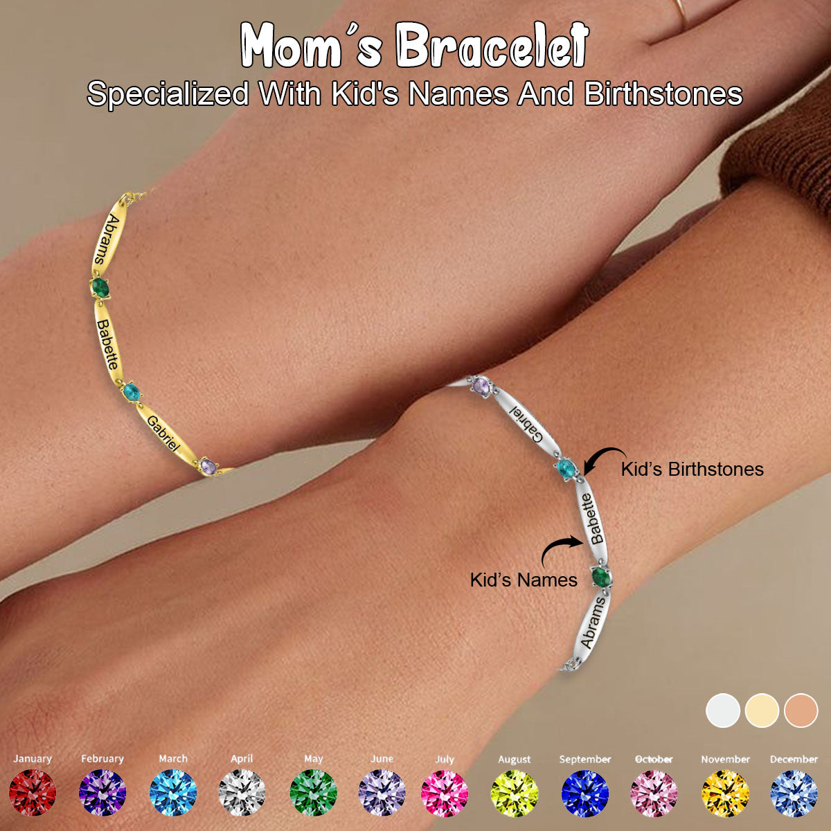 Personalized Family Name Bar Birthstone Bracelet-Gift For Mom/Grandma